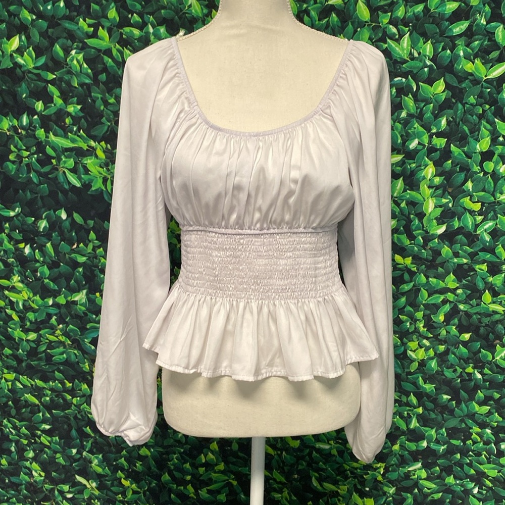 Sincerely Jules Satin Poet Smocked Crop Top Size Medium